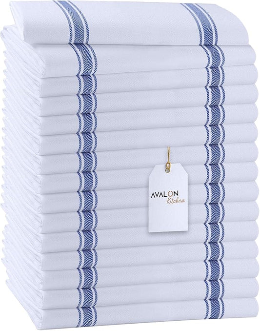 Dish Towels Set (Value Pack of 15) Size 15x25 Inch, 100% Cotton Soft & Absorbent Linen Kitchen Towel, Tea Towels, Reusable Cleaning Cloths for Household Cleaning (Blue)