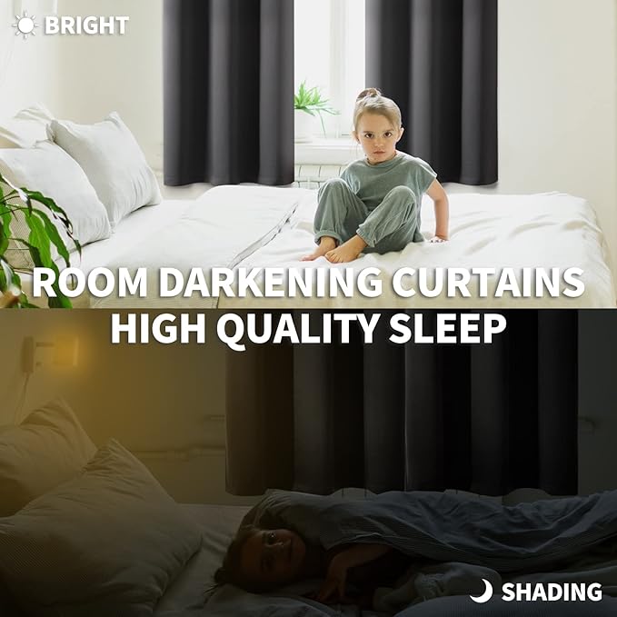 BGment Short Blackout Curtains 36 Inches Length - Rod Pocket Thermal Insulated Room Darkening Window Drapes for Kitchen Bedroom Bathroom, Dark Grey, 2 Panels, 42 x 36 Inch