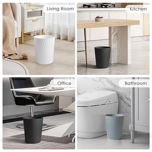 YGJT Small Trash Can, 6 Pack 1.8 Gallons Bathroom Trash Can, Slim Waste Basket, Round Garbage Can, Plastic Trash Bin for Kitchen, Dorm, Bedroom, Office, Living Room, Study, Compact Spaces(Black)
