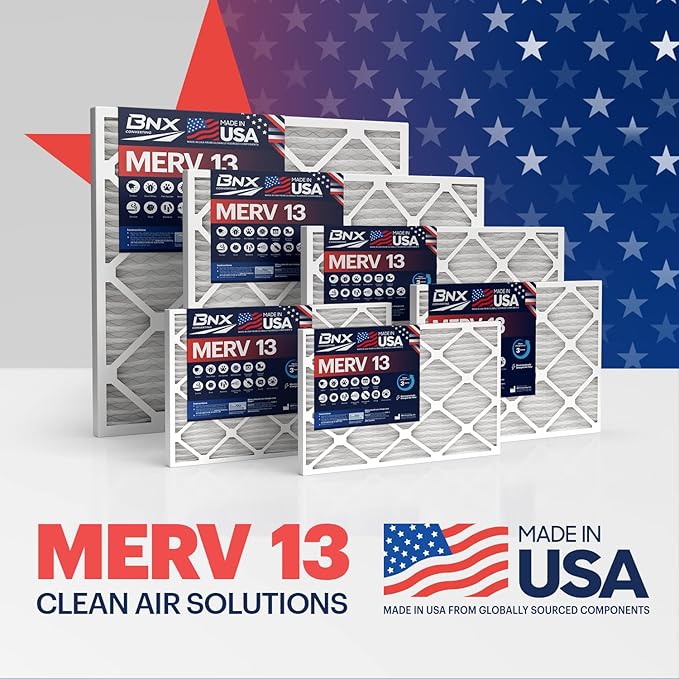 BNX TruFilter 12x20x1 Air Filter MERV 13 (6-Pack) - MADE IN USA - Electrostatic Pleated Air Conditioner HVAC AC Furnace Filters for Allergies, Pollen, Mold, Bacteria, Smoke, Allergen, MPR 1900 FPR 10