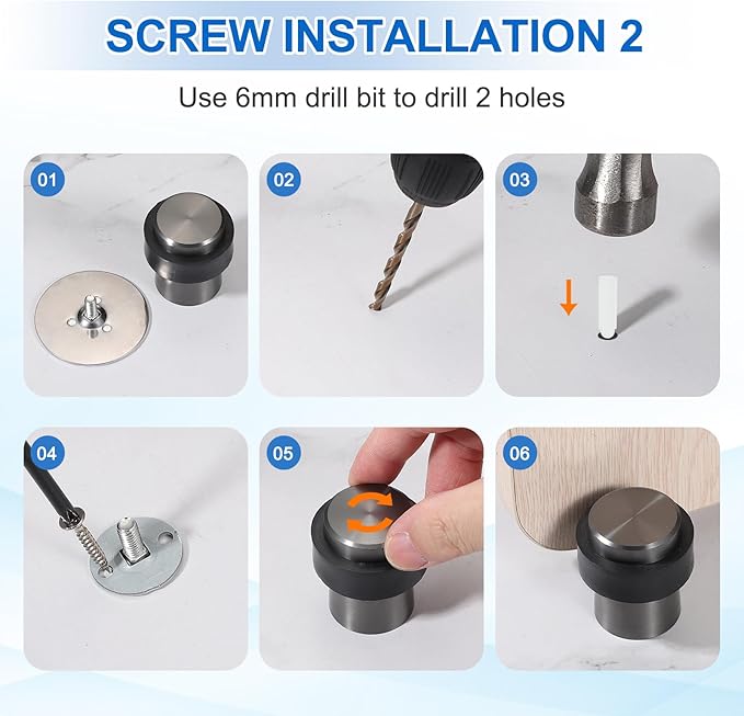 PATIKIL 2Set Round Door Stoppers, 46mm Stainless Steel Door Stop Doorstop Wedge Metal Cylinder Self Adhesive with Screw for Bottom of Door Floor Inside, Gray