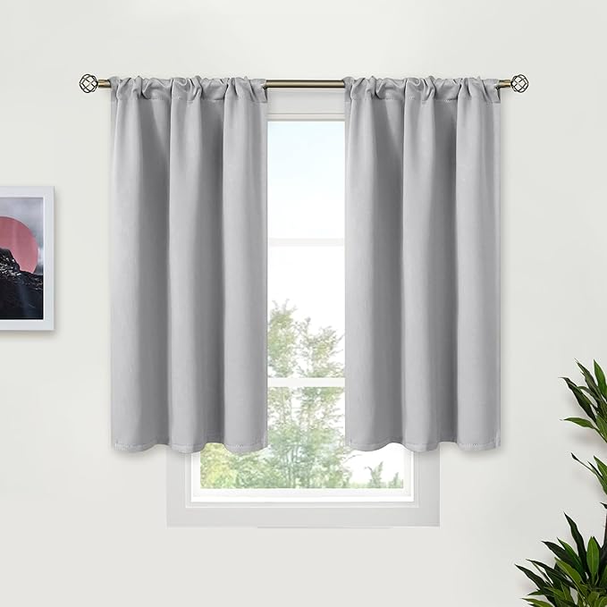 BGment Light Grey Blackout Curtains 40 Inches Length - Rod Pocket Short Window Drapes for Kitchen Bedroom Cafe Rv Camper Room Darkening Privacy Blinds Thermal Insulated, 2 Panels, 34 x 40 Inch
