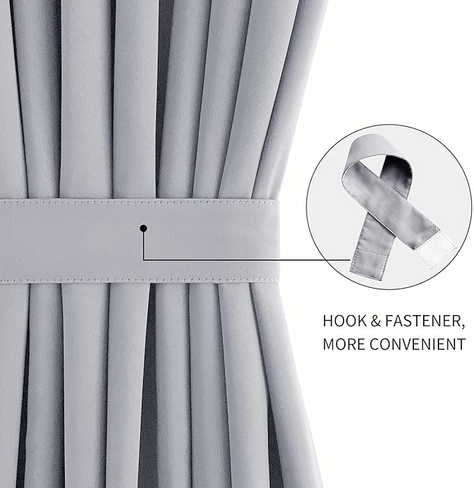 DWCN French Door Curtains – Rod Pocket Thermal Blackout Curtain for Doors with Glass Window, Kitchen and Patio Doors for Privacy, 36 X 72 Inches Long, 1 Curtain Panel with Tieback,Silver Grey