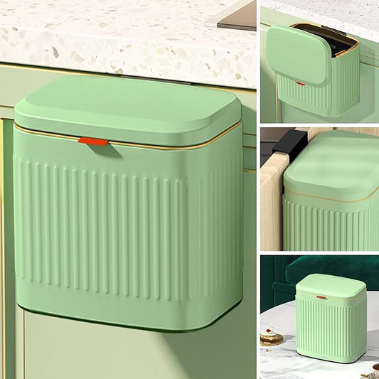 GloDeals Kitchen Small Trash Can with Lid, Compost Bin Countertop, Wall-Mounted Under Sink Hanging Trash Bin for Kitchen, Bathroom, Cabinet Trash Can (1.05 Gallon, 4L Vintage Green)