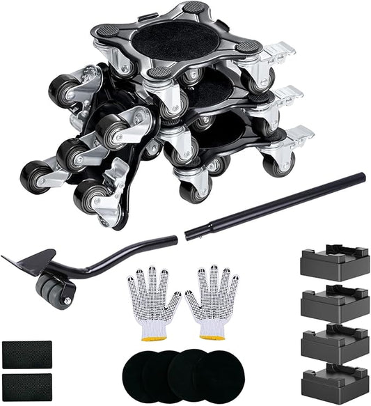3306Lb Furniture Dolly Set, Furniture Movers with 5 Wheels Heavy Duty, Carbon Steel Panel Heavy Duty Dolly, 360° Rotation with Brake, Double Bearings, Furniture Lifter Move Tool