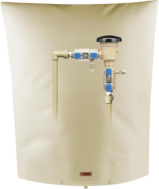 Backflow Preventer Pipe Insulation Cover (5°F) - Irrigation Sprinkler Valve Insulated Pouch - Water Well Pump Cover - Sturdy 5 Layers for Winter Freeze Protection, 18" W x 24" H, Beige