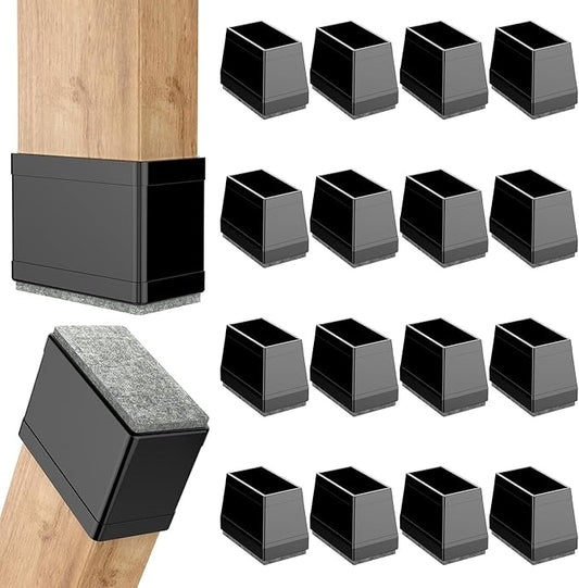 Rectangle Chair Leg Protectors for Hardwood Floors,16 PCS Silicone Covers to Protect Wood Tile Floors Felt Pads Furniture Leg Caps Reduce Noise. Easy to Move.(Black,1 x 2 Inch,Rectangle)