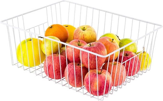 16" L x 12" W Wider Freezer Storage Organizer Baskets Container, Deep Metal Wire Chest Upright Refrigerator Divider with Built-in Handles for Cabinet, Pantry, Closet, Kitchen