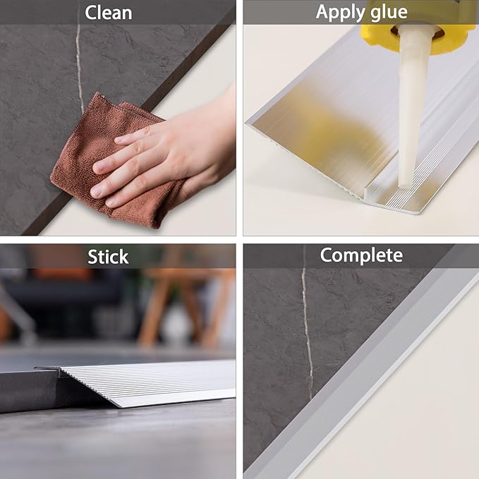 Gaahing Aluminum Floor Transition Threshold Strip, Bridge The Height Gap Between 0.3 to 1.6 inches for Doorway Ramp (35.4in x 3.9in, Matte Silver)
