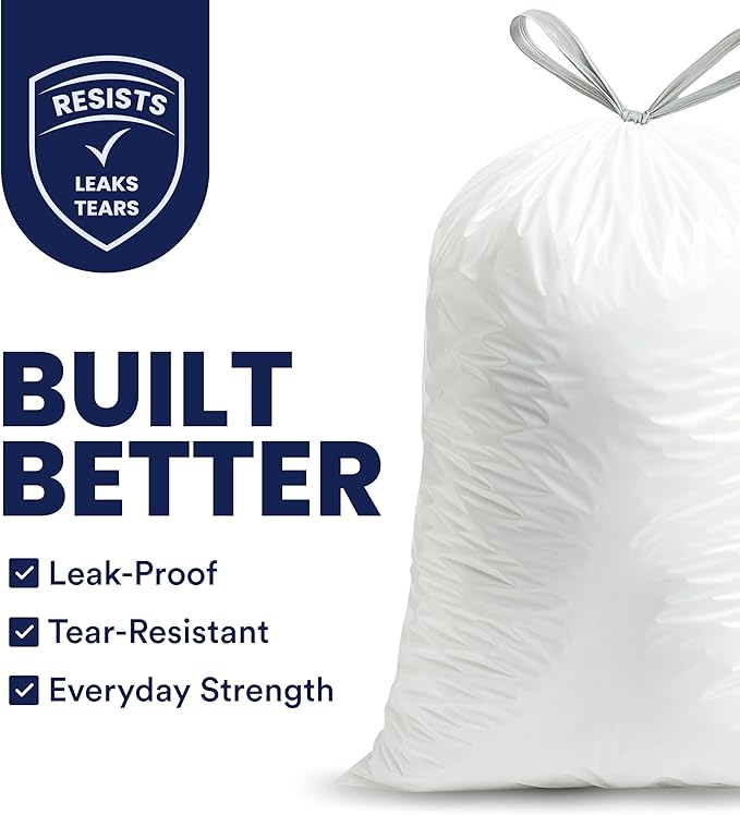 Plasticplace 6 Gallon Trash Bags White Drawstring Garbage Can Liners, 17” x 20”, 100 Count, for Bathroom Kitchen Office Car Small Trash Bags, Leak-Proof & Tear-Resistant