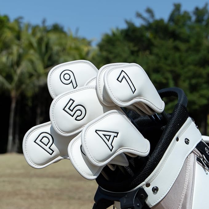 Montela Golf Iron Covers,Golf Iron Head Covers Leather Golf Iron Covers Set 9pcs Golf Iron Headcovers,Golf Club Head Covers for Iron Club Fit All Brands Titleist,Callaway,Taylormade