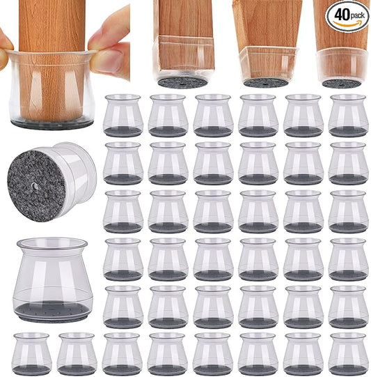 BUMACO 40Pcs Chair Leg Floor Protectors Chair Leg Protectors for Hardwood Floors Silicone Pads Covers to Protect Floors Clear Universal S (15/16" to 1-5/16")