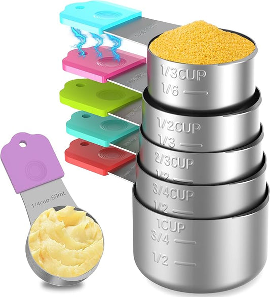 Magnetic Measuring Cups, 6 Stainless Steel Nesting Measuring Cup Set for Measuring Dry or Liquid Ingredients