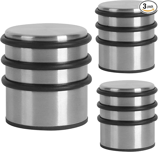 KINJOEK 3 PCS Heavy Weight Door Stopper, No DrillStainless Steel Door Stop with Protective Rubber Bands Door Wedge for Office, Home, Garage, Laundry Door