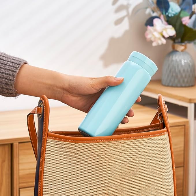10oz Mini Water Bottle Stainless Steel Thermos Small Flask - Insulated Vacuum, Leak Proof, Keeps Drinks Hot/Cold - Ideal for Coffee, Tea, Water - Light Blue