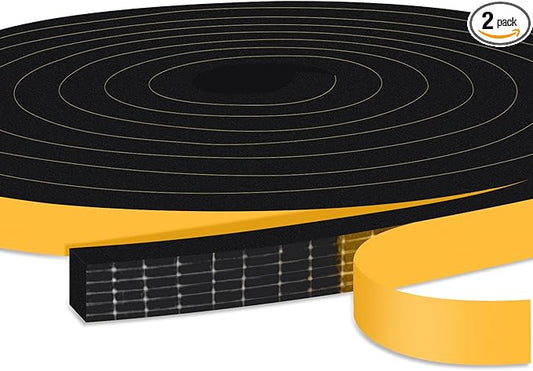 Weather Stripping Soundproof, 1/2 in x 1/2 in High Density Foam Insulation Tapes, Weatherproof Seal Strip Weatherstrips for Windows Sliding Doors, 2 Rolls Total 26Ft