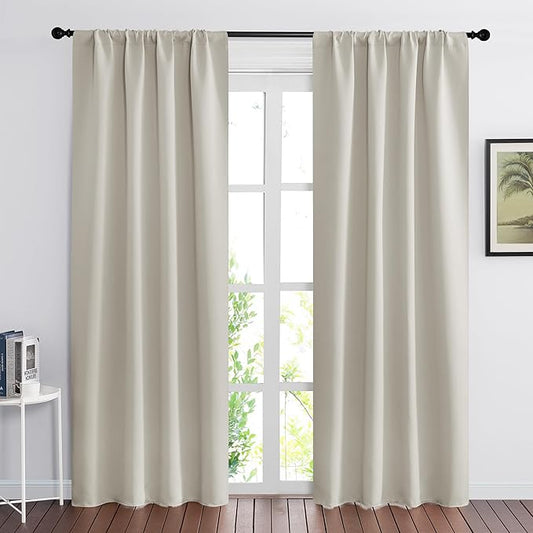 RYB HOME Blackout Curtains for Bedroom, Window Shades Thermal Insulating Privacy Drapes for Living Room Classroom Kitchen Bathroom Dining, Wide 42 x Long 72 inch, Natural 2 Panels