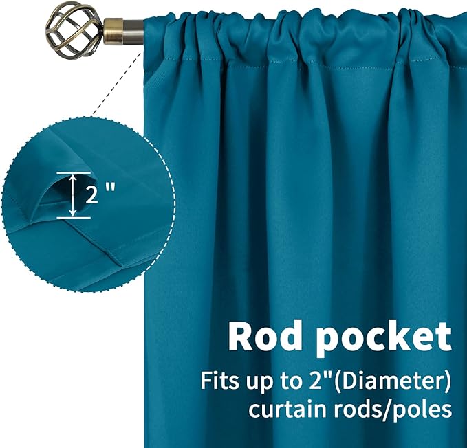 BGment Rod Pocket Blackout Curtains for Bedroom 72 Inches Long - Thermal Insulated Room Darkening Curtains for Living Room, Peacockblue, 42 x 72 Inch, 2 Panels
