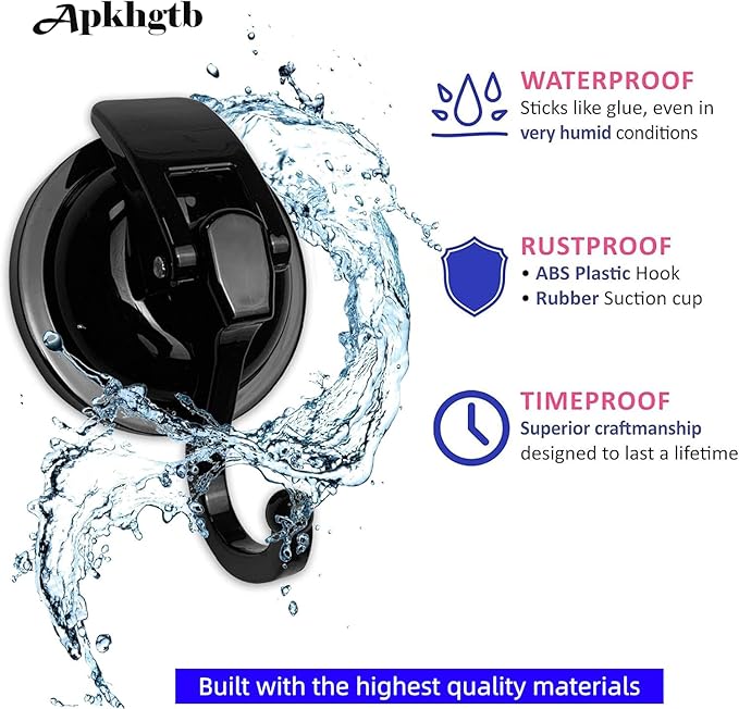 Heavy Duty Vacuum Wreath Cup Hook, Easy to Install and Remove, No Hole Punched,Black- Plated Plished Super Suction for Kitchen, Bathroom and Restroom, 2Pack