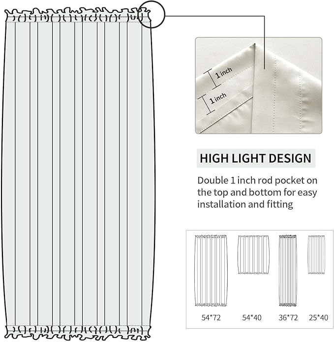 DWCN French Door Curtains – Rod Pocket Thermal Curtain for Doors with Glass Window, Kitchen and Patio Doors for Privacy, 36 X 72 Inches Long, 1 Curtain Panel with Tieback,Ivory