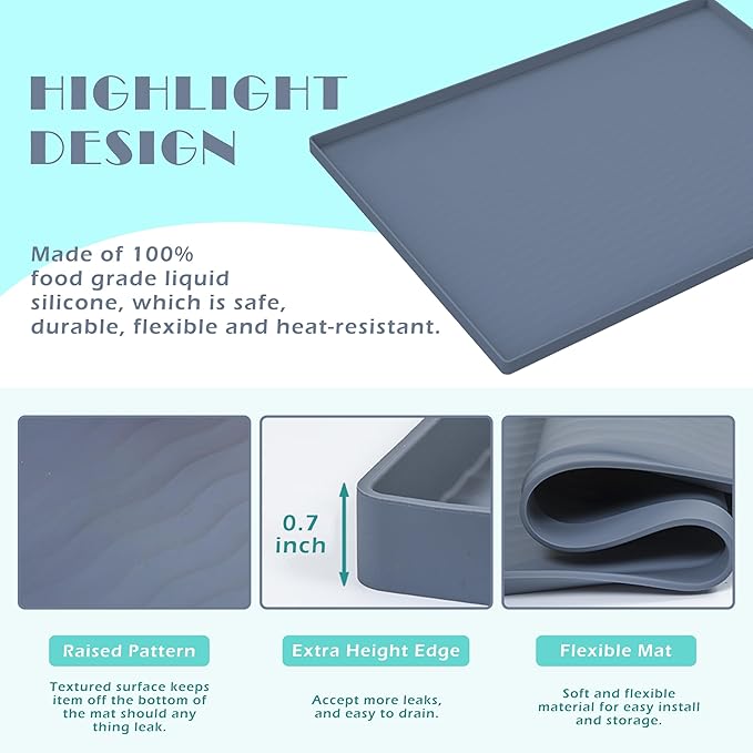 URMONA Waterproof Silicone Under Sink Mat 22'' x 19'' Shelf Liner for Kitchen and Bathroom, Cabinet and Counter Protector, Storage and Organizers, Litter Mat, Pet Cat Puppy Essentials(Dark Grey)