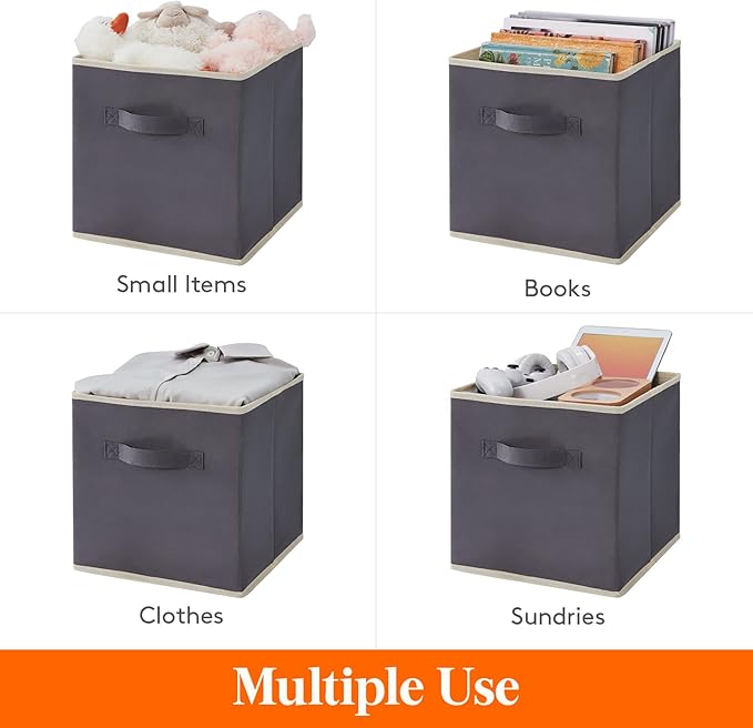 Lifewit 13 Inch Cube Storage Bins, Storage Cubes Foldable Medium Decorative Fabric Storage Baskets for Organizing Home Organizers with Handles for Shelves, Closet, Set of 8, 36L Grey