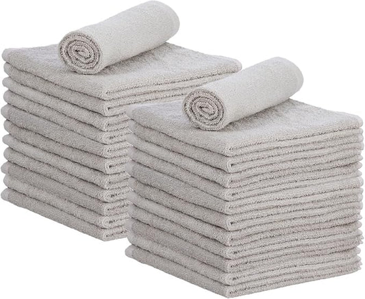Superio Cotton Terry Washcloths Grey Towels 100% Cotton Cleaning Cloth 16" Rags Wash Clothes for Body and Face, Spa Towels, Multi Purpose (24, 16"x16")