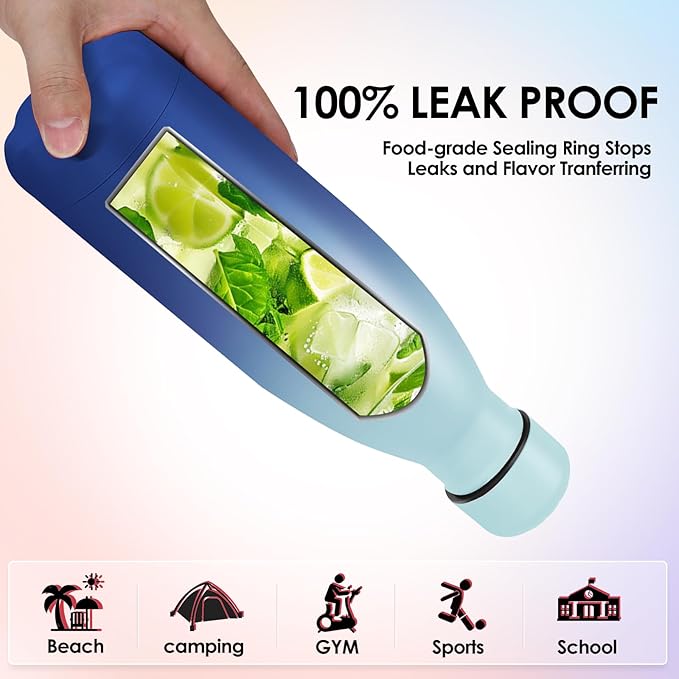 25oz Cola-Bottle Shaped Stainless Steel Leak-proof Water Bottle,Double Wall Vacuum Insulated Metal,Travel Mug For Sports Indoors & Outdoors,BPA-Free Kids Flasks,Green Blue(1 Pack)
