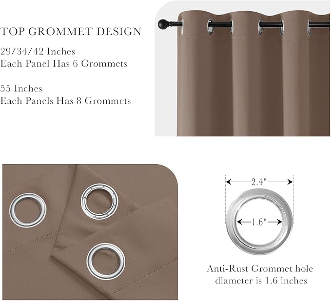 PONY DANCE Blackout Curtains for Bedroom 72 Inch Length 2 Panels Set, Privacy Thermal Insulated Room Darkening Grommet Drapes for Living Room Window, W34 x L72 Inch, Mocha