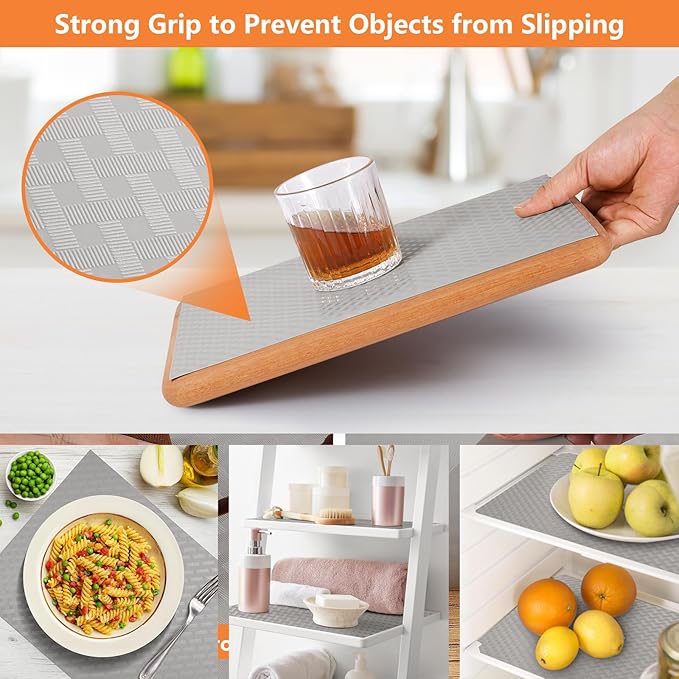 Light Gray Shelf Liners for Kitchen Cabinets Refrigerator Liners Waterproof & Oil-Proof Kitchen Cupboard Liner Drawer Mats EVA Material Non Adhesive Fridge Liner for Shelves 11.8 x 393.7 Inches