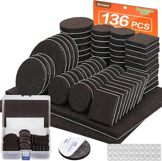 Felt Furniture Pads 136 Pieces, Furniture Pads for Hardwood Floors, 5mm Thick Floor Protectors for Furniture Legs, Felt Pads for Furniture, Floor Savers for Furniture in a Case