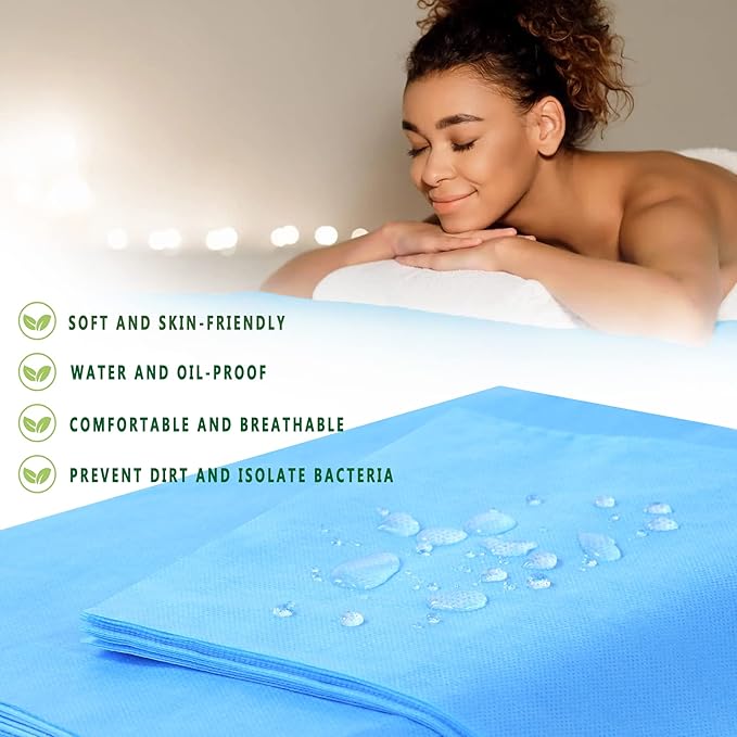 31" x 71" Disposable Bed Sheets for Massage Table Waterproof Massage Table Sheet Soft Non Woven Fabric SPA Bed Cover Breathable for Massage Beauty Tattoos 50PCS (Blue)