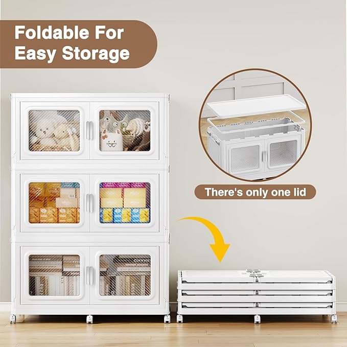 BROVIEW 300 Qt Stackable Storage Bin with Lid, 75Gal Extra Large Collapsible Storage Boxes, Folding Plastic Drawer, Heavy-Duty Store Cabinet, Closet Organizer for Home Kitchen, 1 Pack White