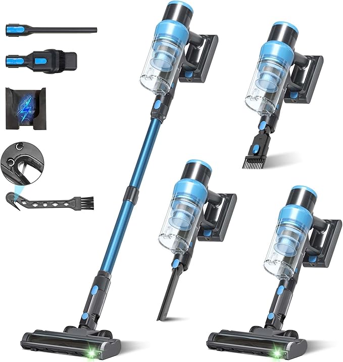 Cordless Vacuum Cleaner, 400W/45kPa/55Mins-8-in-1 Stick Vacuum Cleaners for Home Rechargeable for Pet Hair/Rugs/Hardwood | 1.2L Dustbin, Anti-Tangle | Self-Standing, Ideal for Car, Apartment