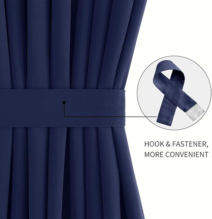 DWCN French Door Curtains Rod Pocket Thermal Blackout Curtain with Glass Window, Kitchen and Patio Door Privacy, 54 X 80 Inches Long, 1 Curtain Panel with Tieback, Navy Blue