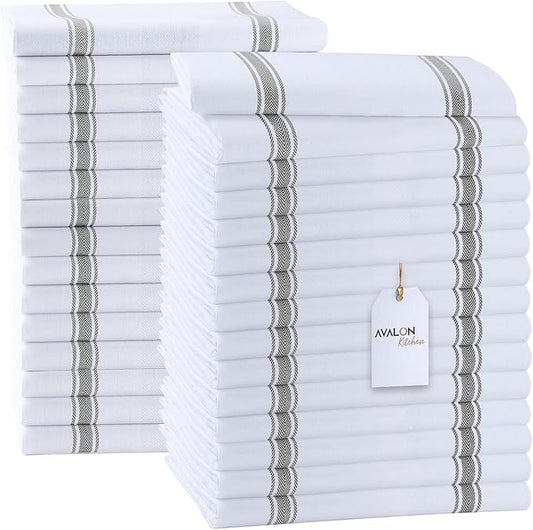 Dish Towels Set (Value Pack of 30) Size 15x25 Inch, 100% Cotton Soft & Absorbent Linen Kitchen Towels, Tea Towels, Reusable Cleaning Cloths for Household Cleaning (Grey)