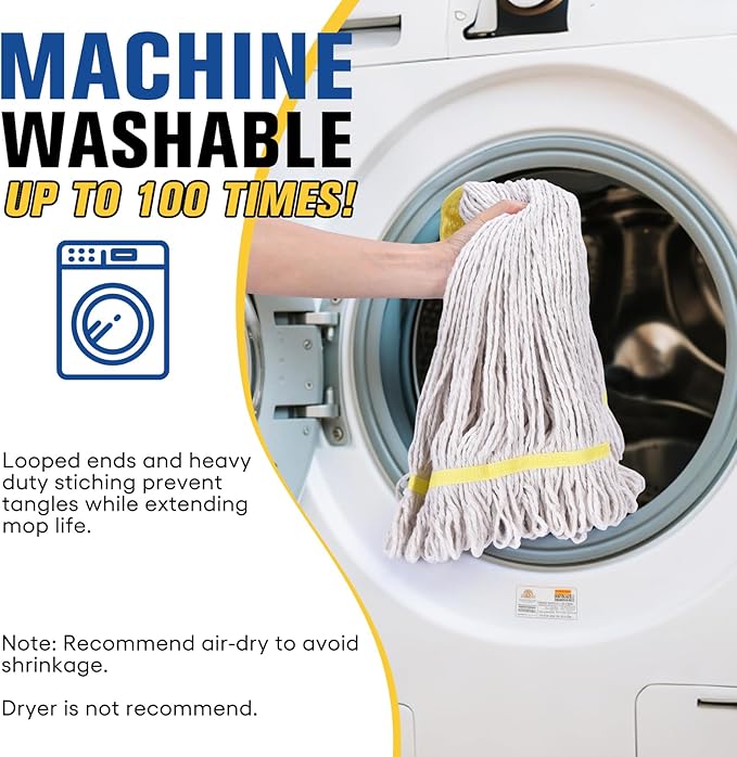 Matthew Cleaning Commercial Mop Head Replacement, 5 Inch Wide Headband, Looped End Cotton Blend String Wet Mops for Floor Cleaning, 18 oz Medium, Case Pack 12 Pcs White