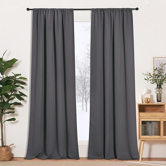 RYB HOME Blackout Curtains for Living Room, Large Window Shades for Bay Window Dining Parlor Bedroom Patio Door, Wide 52 x Long 102 inches, Grey, 2 Panels
