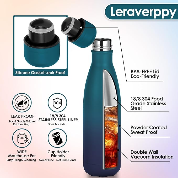 17oz Cola-Bottle Shaped Stainless Steel Leak-proof Water Bottle,Double Wall Vacuum Insulated Metal,Travel Mug For Sports Indoors & Outdoors,BPA-Free Kids Flasks,Dark Night(8 Pack)