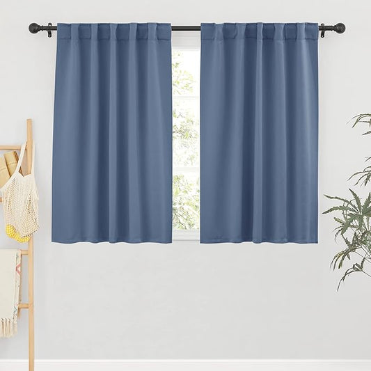 RYB HOME Small Window Curtains Blackout, Privacy Thermal Insulating Drapes for Bedroom Bathroom Basement Cafe Classroom Window Decor, W 34 x L 45 inches, Stone Blue, 2 Panels