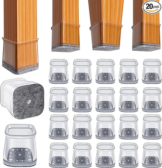 BUMACO Chair Leg Floor Protectors Square Chair Leg Protectors for Hardwood Floors Silicone Pads Covers to Protect Floors Clear-20 Pcs Square L (1-1/16" to 1-5/8")