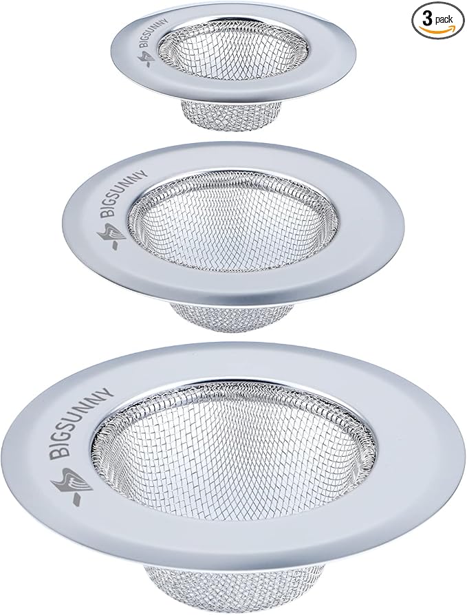 Mesh Sink Strainer Set of 3, MSY BIGSUNNY Stainless Steel Kitchen Sink Strainer Kitchen Drain Strainer with Large Wide Rim(4.5"+3.6"+2.8" Diameter) for Kitchen Sinks