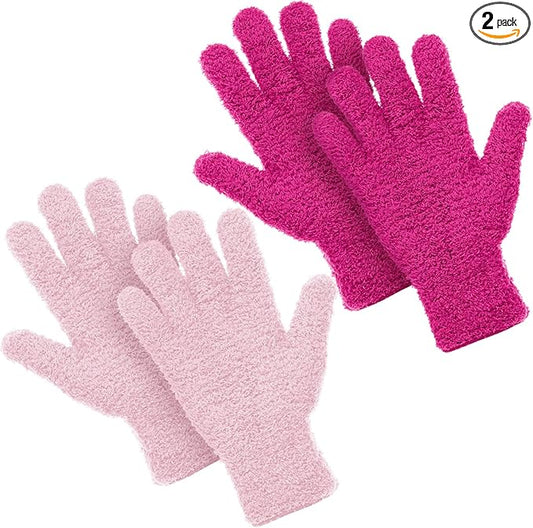 Patelai 2 Pairs Microfiber Gloves for plants Dusting Cleaning Glove Mittens House Cars Blinds Dusting(Pink, Rose Red, Large)