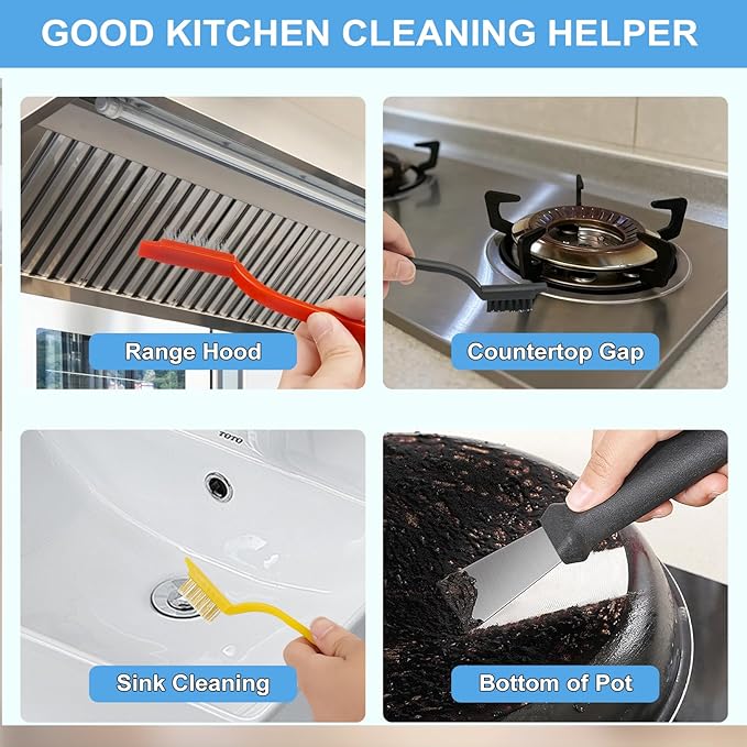 11Pcs Crevice Cleaning Brush Set, Hard Bristle Cleaning Supplies for Kitchen, Bathroom, Corner, Grout, Sink, Cup, Teapot, Bottle, Blender