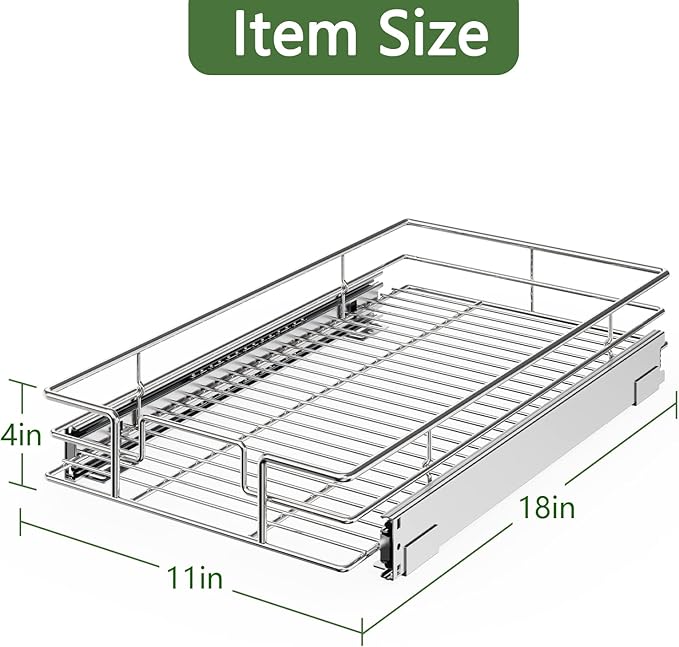 LOVMOR Pull Out Cabinet Organizer 11" W x 18" D, Kitchen Cabinet Pull Out Shelves Slide Out Storage…