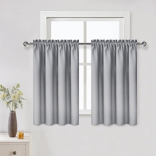 DWCN Blackout Curtains for Living Room Thermal Insulated, Energy Saving & Noise Reducing Bedroom Curtains, Silver Grey, W 52x L 36 Inch, Set of 2 Rod Pocket Curtain Panels