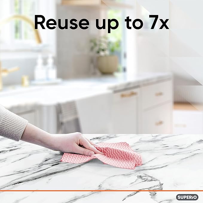 Superio Handy Wipes For Kitchen - Red Reusable Multi-Purpose Heavy-Duty Cleaning cloth for house, Bathroom, and office. Disposable Dish Towel (30)