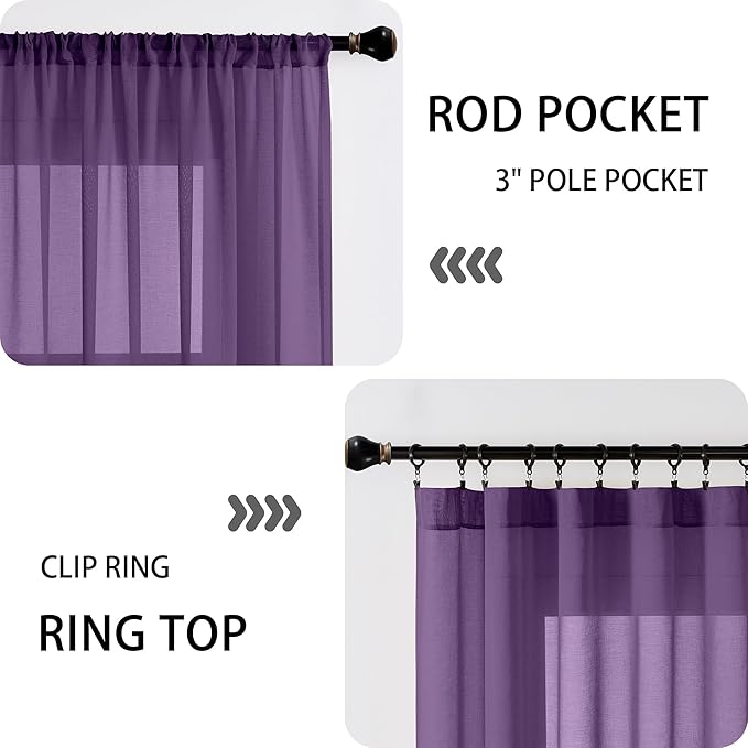 Tollpiz Sheer Door Curtains Closet Linen Textured Curtain Sheers Doorway Light Filtering Voile French Door Rod Pocket Curtains Patio Glass Door, 54 x 63 inches Long, Royal Purple, Set of 1 Panel