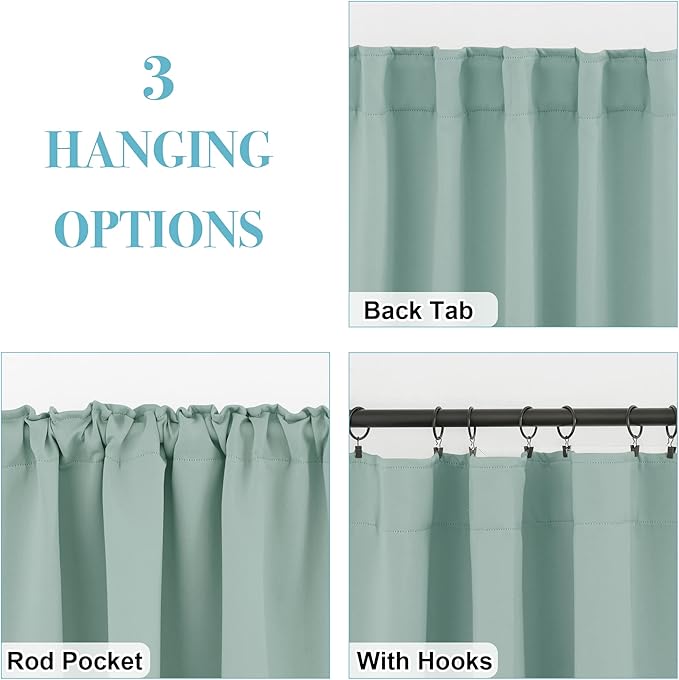 RYB HOME Small Window Curtains - Blackout Insualting Privacy Curtains for Kids Bedroom Kitchen Bathroom Basement Cafe Cabinet Tiers Drapes, 34 Width x 30 Length, 2 Panels, Aqua