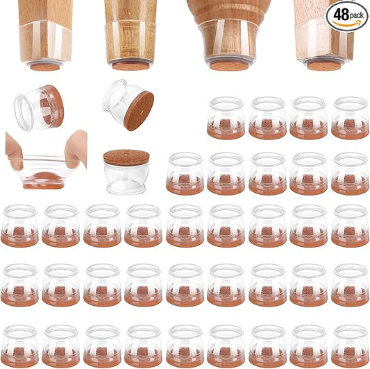 CHUNZEXI 48 Pack Chair Leg Floor Protectors for Hardwood Floors, Silicone Felt Covers Pads Caps, Protect Wood Furniture Feet Floors Noise Reduce and Scratch (Universal Large & Clear)